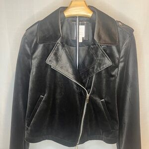 LAUREN CONRAD JACKET CHARCOAL GREY VELOUR ZIPPERED BIKER JACKET NEVER WORN